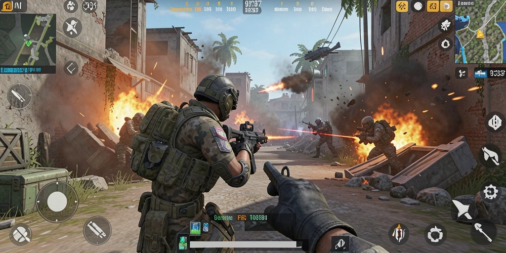Screenshot menunjukkan momen aksi menarik dari game FPS 93337.