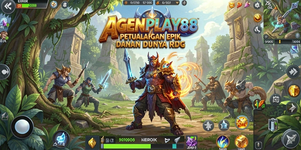 Screenshot utama AGENPLAY88 menunjukkan aksi seru dalam pertempuran RPG.