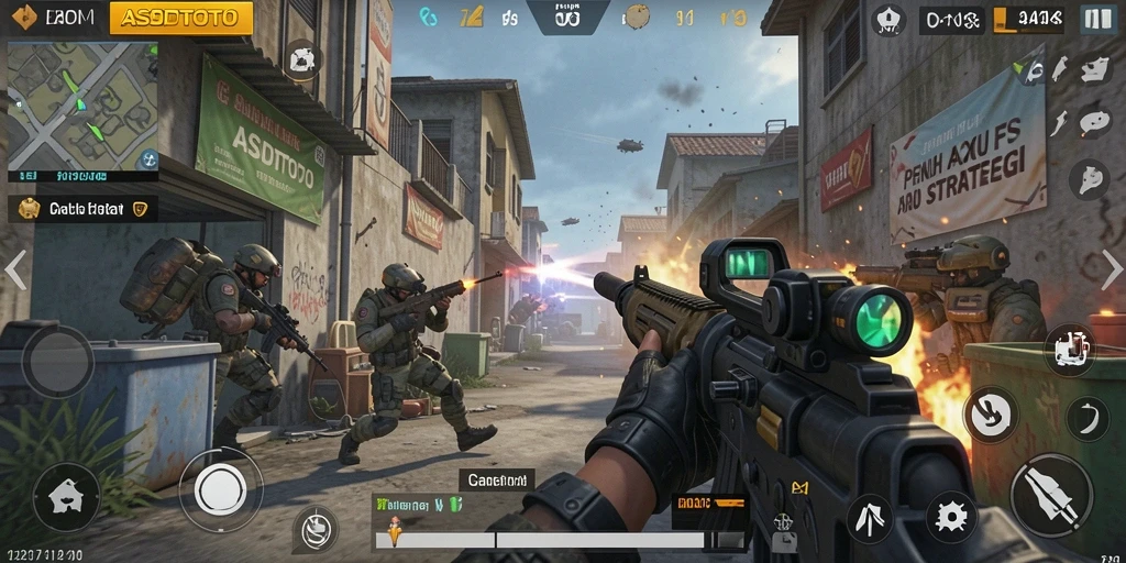 Screenshot game ASDTOTO menampilkan aksi tembak-menembak yang intens.