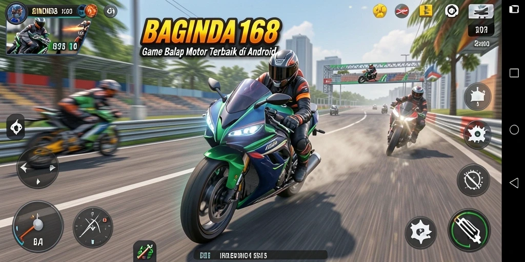 Screenshot utama BAGINDA168 menampilkan aksi balap motor yang mendebarkan.
