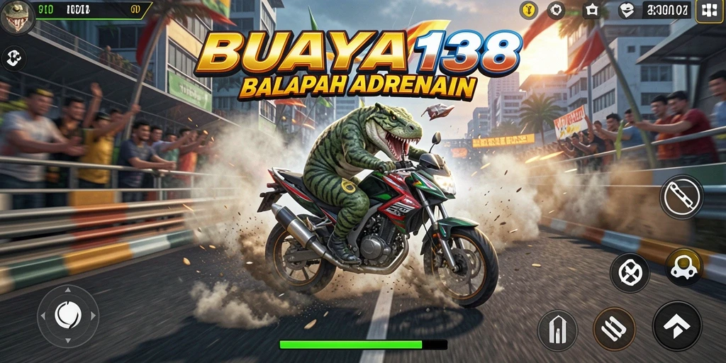 Tampilan gameplay seru dari BUAYA138 dengan balapan motor penuh aksi.