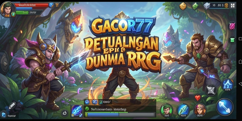 Screenshot GACOR77 menampilkan aksi pertarungan karakter di tengah dunia RPG.