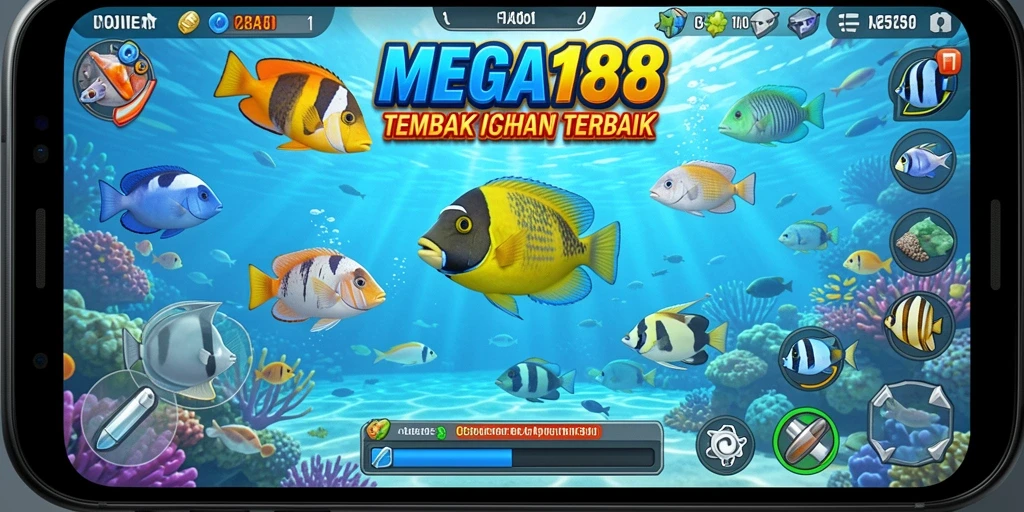 Tampilan seru gameplay MEGA188 dalam aksi menembak ikan.