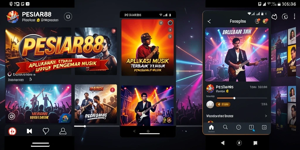 Screenshot utama PESIAR88 menunjukkan tampilan fitur album dan pemutar musik.