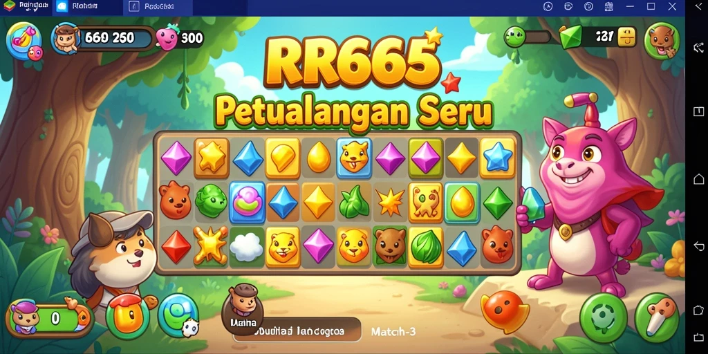Screenshot gameplay RR666 menampilkan momen seru mencocokkan permata dalam tantangan Match-3.