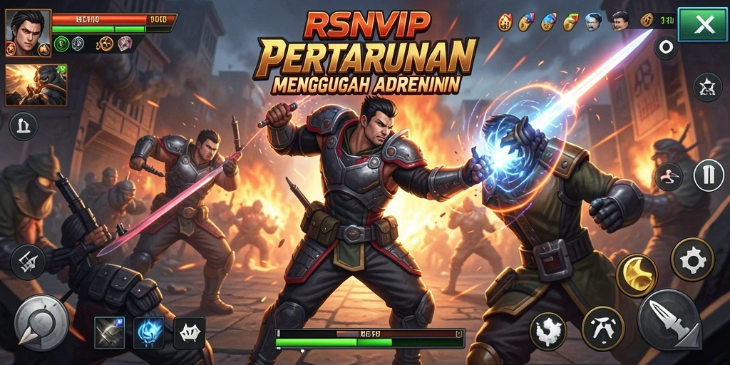 Screenshot utama RSNVIP menampilkan aksi pertarungan yang intens dan mendebarkan.