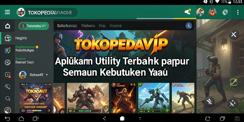 Tampilan utama TOKOPEDIAVIP dengan fitur utilitas yang lengkap.
