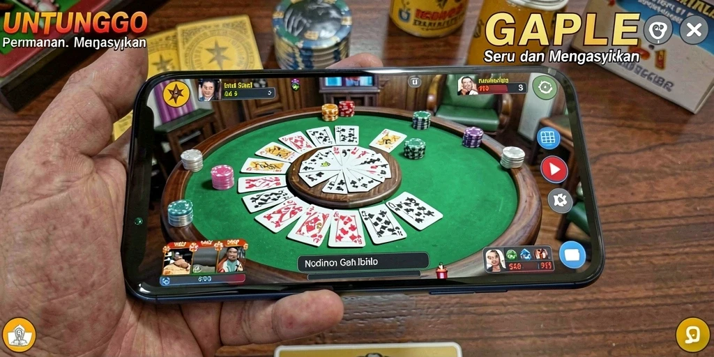 Tampilan screenshot utama UNTUNGGO saat permainan Gaple berlangsung.