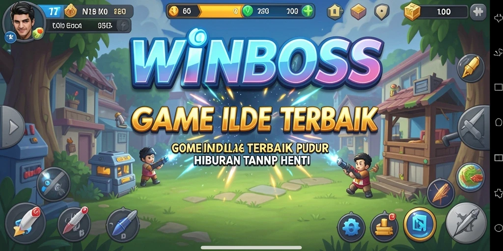 Screenshot gameplay WINBOSS menampilkan karakter yang bekerja dalam mode idle.